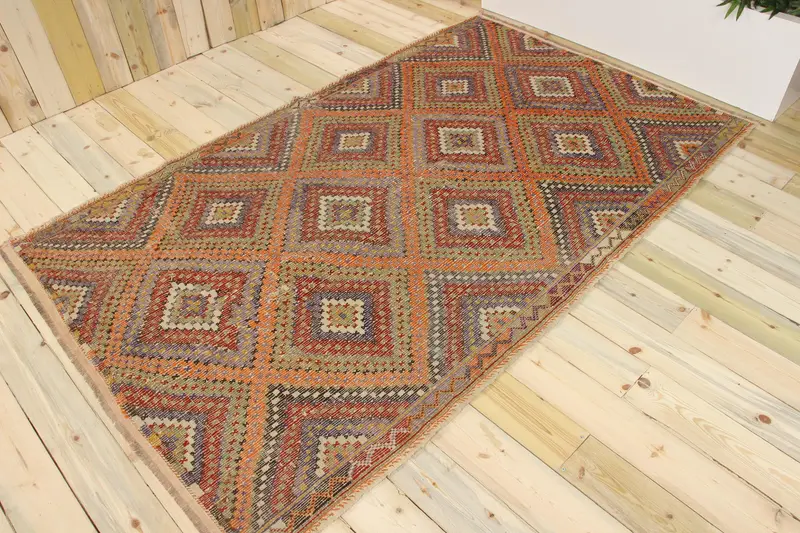Vintage Türk Halısı, 5x8.1 ft Oushak Halı, Kırmızı Mavi Halı - 1