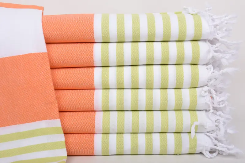 Beach Towel Bridesmaids Orange-Light Green Striped Towel, 70x40 Inches
