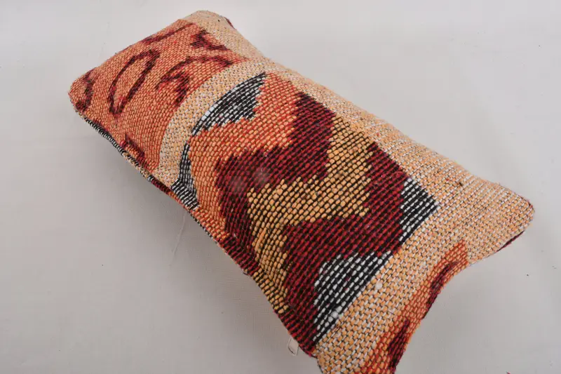 Boho Pillow, Handmade Pillow Sham, Vintage Kilim Throw Pillow, Pillow Case, Gift Pillow, Aztec Cushion Cover, 8x16 Orange Cushion Cover - 6