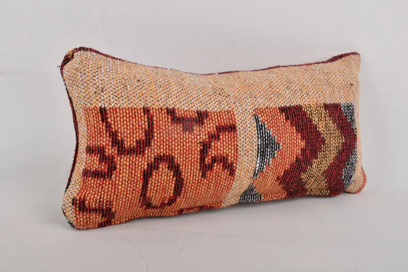 Boho Pillow, Handmade Pillow Sham, Vintage Kilim Throw Pillow, Pillow Case, Gift Pillow, Aztec Cushion Cover, 8x16 Orange Cushion Cover - 2