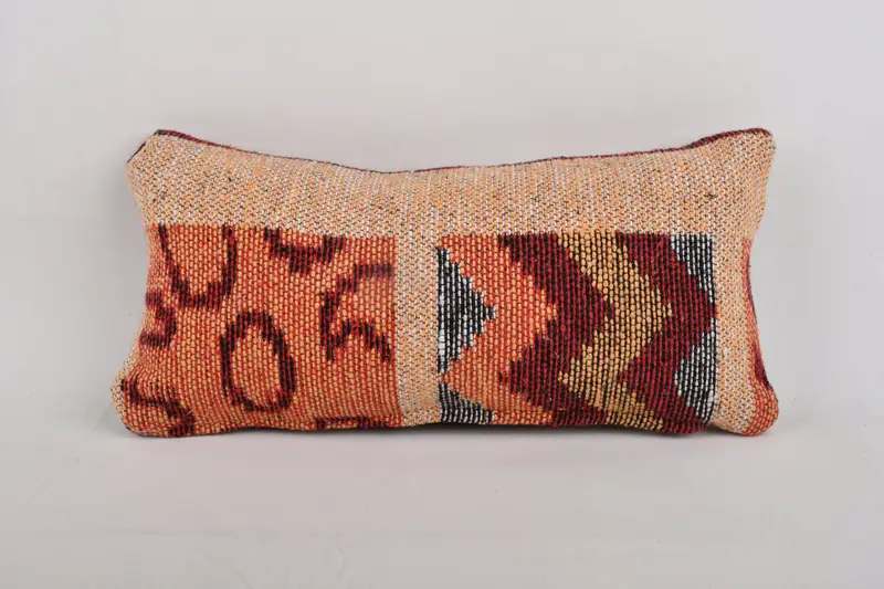 Boho Pillow, Handmade Pillow Sham, Vintage Kilim Throw Pillow, Pillow Case, Gift Pillow, Aztec Cushion Cover, 8x16 Orange Cushion Cover - 1
