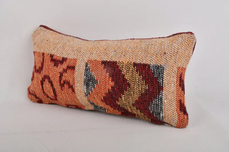 Boho Pillow, Handmade Pillow Sham, Vintage Kilim Throw Pillow, Pillow Case, Gift Pillow, Aztec Cushion Cover, 8x16 Orange Cushion Cover - 3
