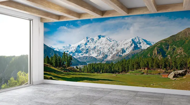 Zarif Nanga Parbat Dağ Manzarası Baskılı Duvar Kağıdı