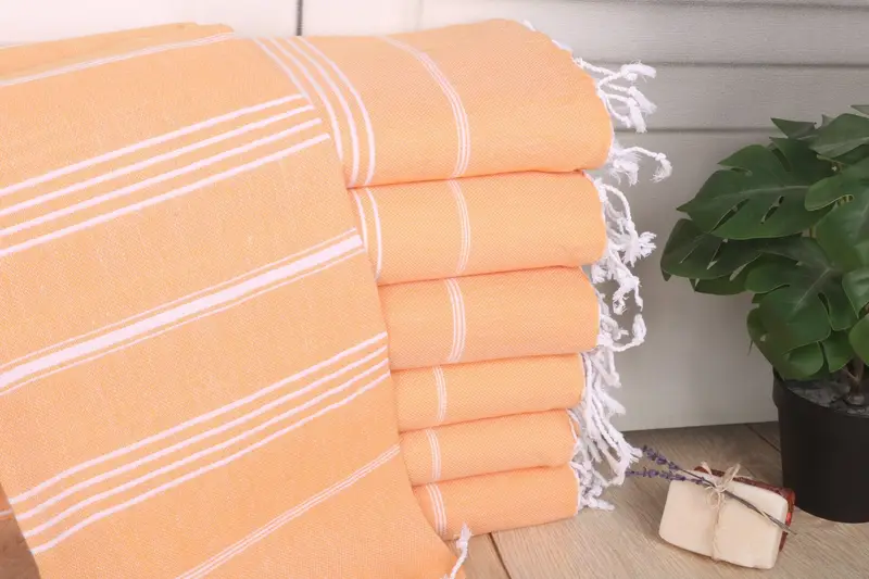 Beach Towel Custom Dark Orange Cotton Striped, Organic 70x40 Inches