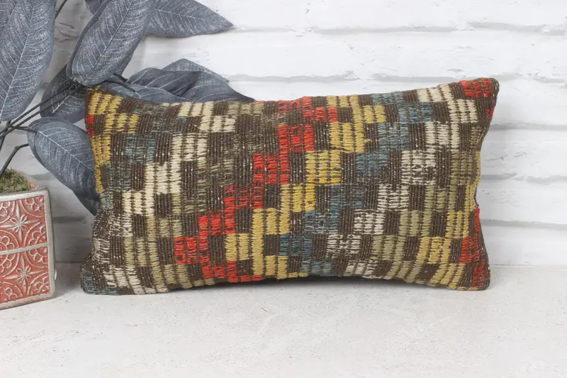 Turkish Pillow, Cushion, Decorative Pillow Case, Anatolian Pillow Case, 8x16 Red Cushion Case, Turkish Kilim Pillow, Interior Designer Pillow - 1