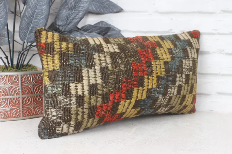 Turkish Pillow, Cushion, Decorative Pillow Case, Anatolian Pillow Case, 8x16 Red Cushion Case, Turkish Kilim Pillow, Interior Designer Pillow - 4