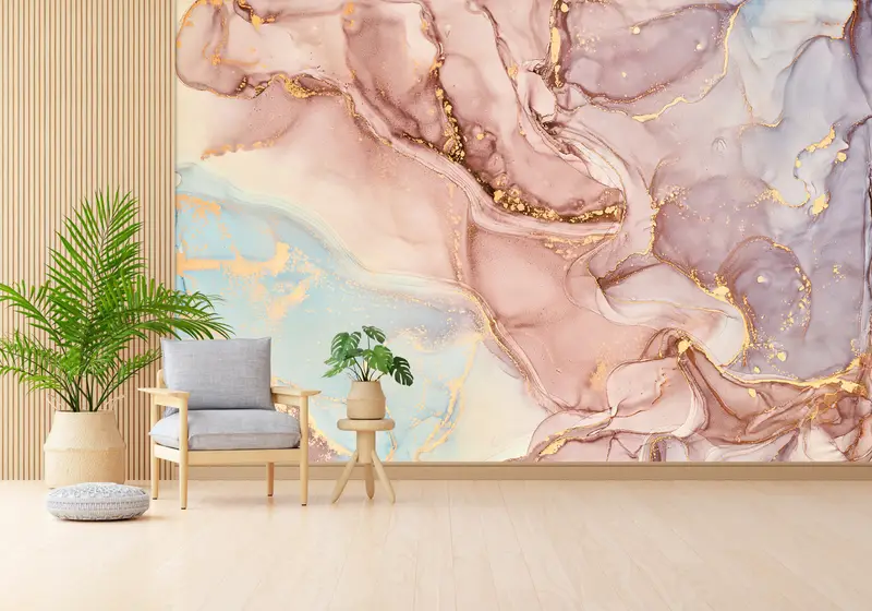 Papel pintado con estampado de mármol dorado brillante: diseño moderno y de lujo