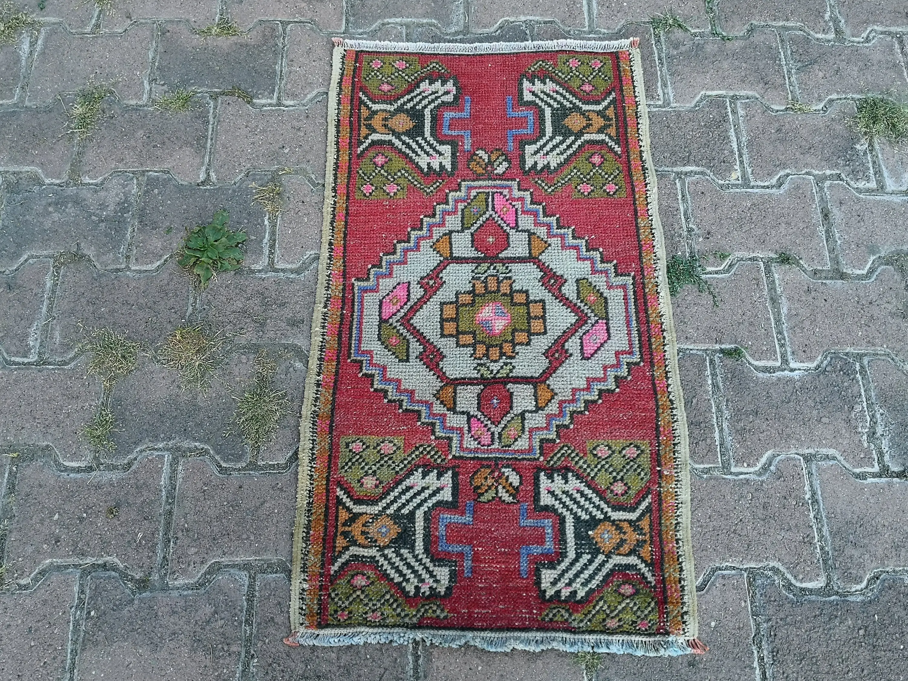Handmade Red & Green Rectangle Rug, Perfect for Christmas & New Year - 1