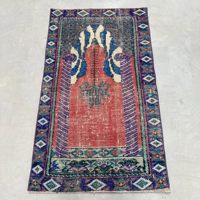 Kırmızı Oryantal Halı, Mor Desenli 2,5x4,3 ft