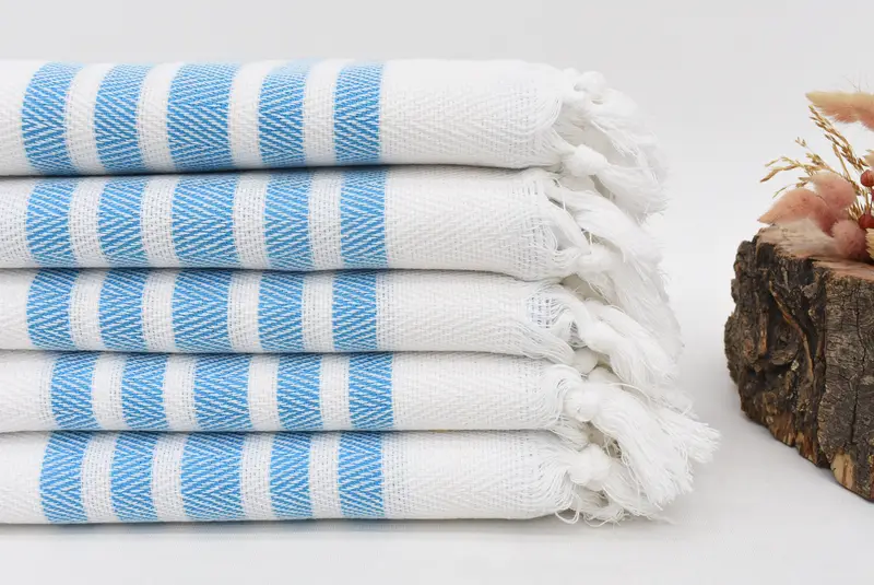 Personalized Hand Towel Cotton Turquoise Herringbone, 36x24 Inches