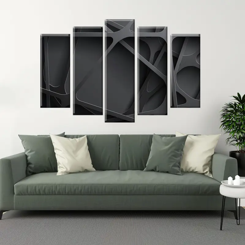 Black Wall Art, Modern Wall Decor, Canvas Wall Art, Abstract Wall Decor, Living Room Wall Art, Saloon Decor, Black Canvas, Luxury Wall Art, - 5