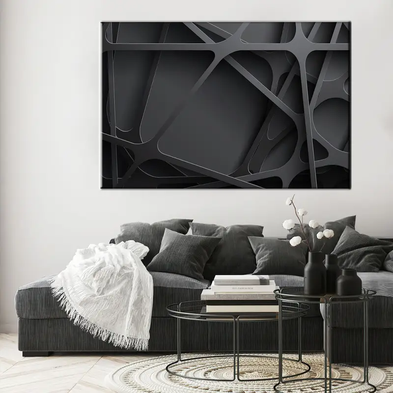 Black Wall Art, Modern Wall Decor, Canvas Wall Art, Abstract Wall Decor, Living Room Wall Art, Saloon Decor, Black Canvas, Luxury Wall Art, - 1