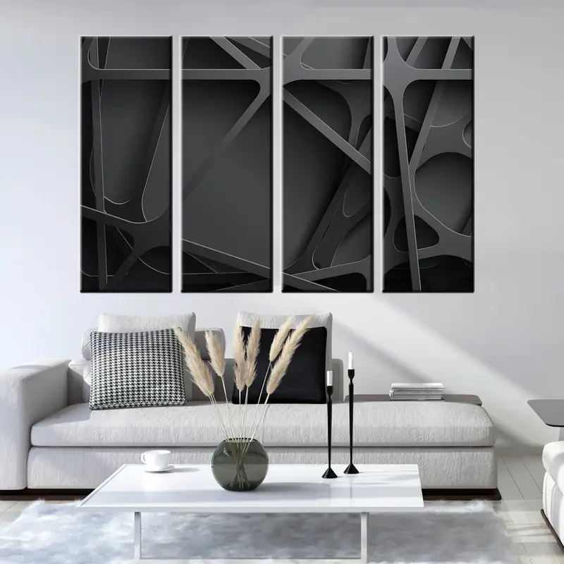 Black Wall Art, Modern Wall Decor, Canvas Wall Art, Abstract Wall Decor, Living Room Wall Art, Saloon Decor, Black Canvas, Luxury Wall Art, - 2
