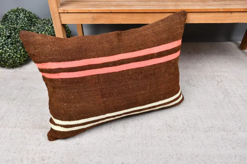 Oriental Cushion, Pillow, Handwoven Cushion Cover, Vintage Pillow, Kilim Pillow Cover, 20x28 Brown Cushion Cover, Handmade Kilim Cushion - 7
