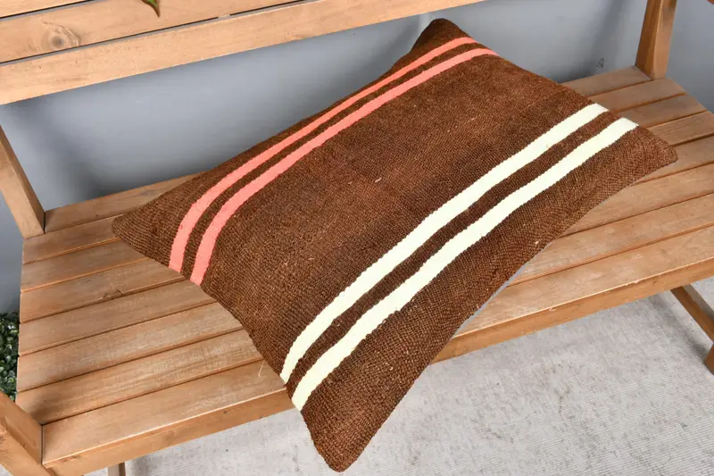 Oriental Cushion, Pillow, Handwoven Cushion Cover, Vintage Pillow, Kilim Pillow Cover, 20x28 Brown Cushion Cover, Handmade Kilim Cushion - 2