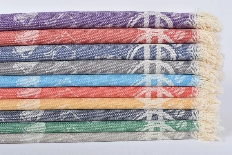 Turkish Towel Hand Towel Organic Cotton Blue Coffee Pattern, 28x20 Inches