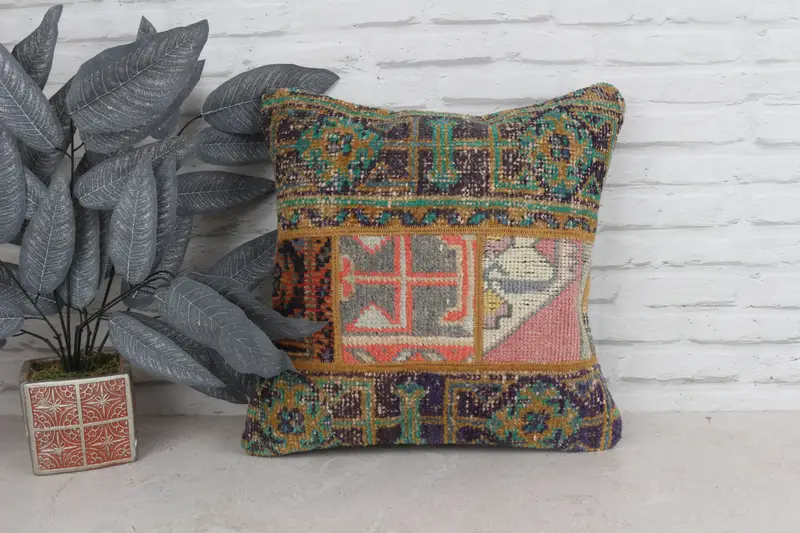 Wool Kilim Pillow Pillow, Accent Cushion, Throw Kilim Pillow, 18x18 Blue Cushion Cover, Pillow Sham, Boho Pillow, Toss Pillow Case, Pillow for Sofa - 1
