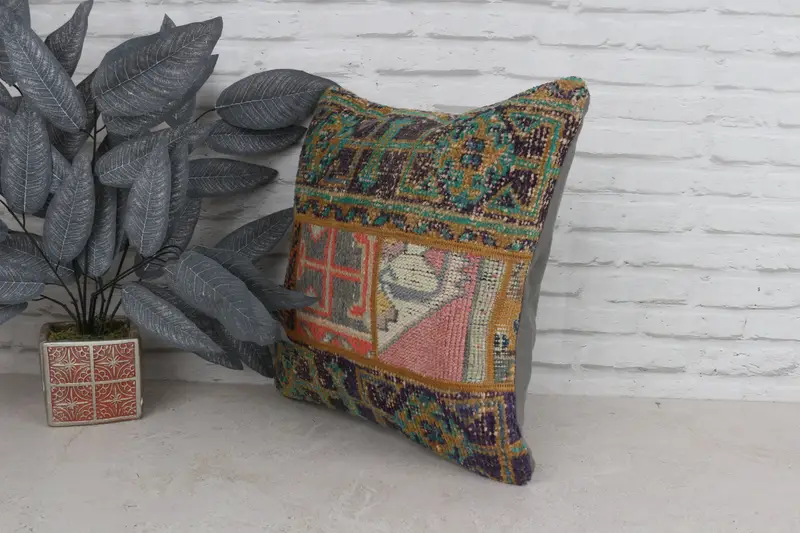 Wool Kilim Pillow Pillow, Accent Cushion, Throw Kilim Pillow, 18x18 Blue Cushion Cover, Pillow Sham, Boho Pillow, Toss Pillow Case, Pillow for Sofa - 4