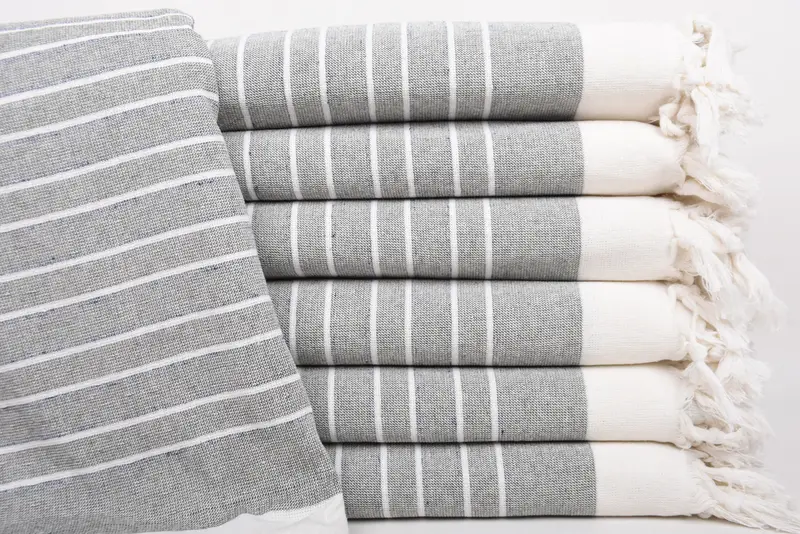 Turkish Bath Towel, Striped Terry Towel, Khaki Green, 40x67 Inches