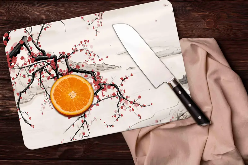 日本の風景をデザインしたミニマルなガラスまな板