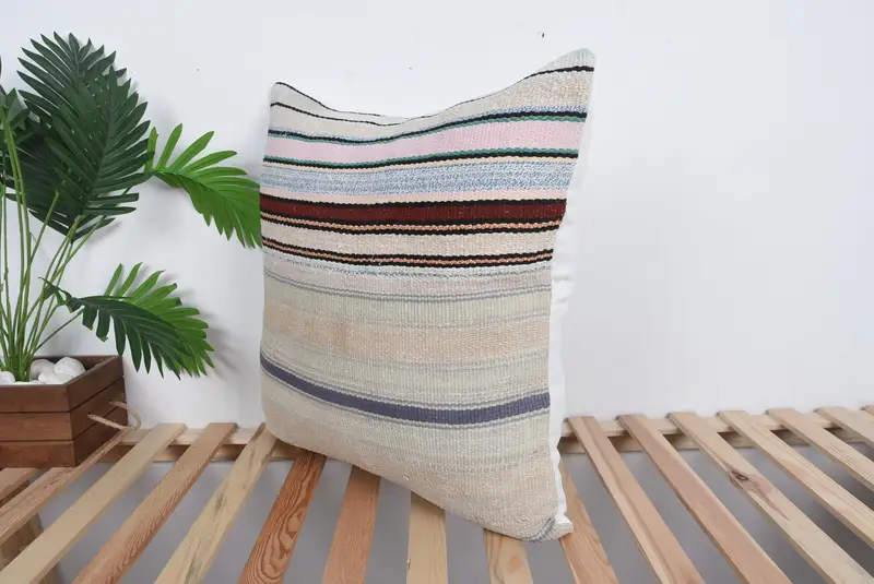 Kilim Rug Cushion Cover, Handmade Kilim Cushion, Throw Kilim Pillow, Cushion Cover, 24x24 Beige Pillow, Kilim Pillow, Chair Pillow Case - 5