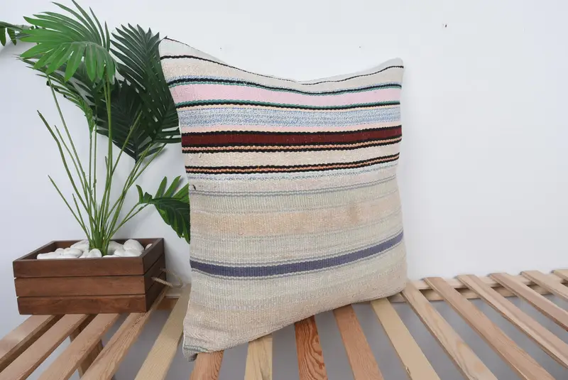 Kilim Rug Cushion Cover, Handmade Kilim Cushion, Throw Kilim Pillow, Cushion Cover, 24x24 Beige Pillow, Kilim Pillow, Chair Pillow Case - 4