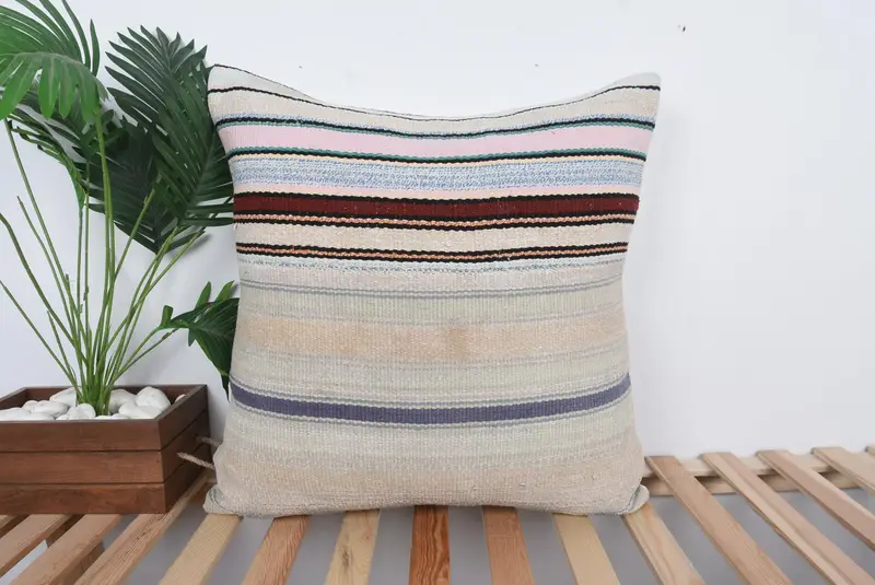 Kilim Rug Cushion Cover, Handmade Kilim Cushion, Throw Kilim Pillow, Cushion Cover, 24x24 Beige Pillow, Kilim Pillow, Chair Pillow Case - 1