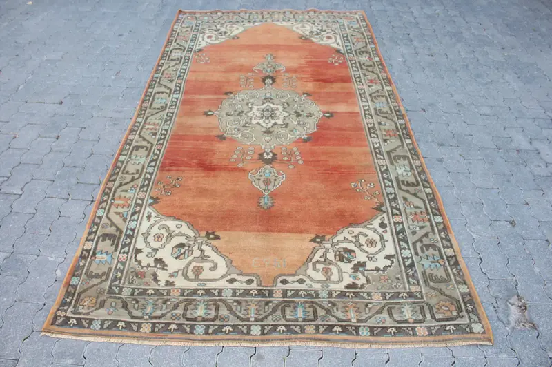 Türk Halısı, 4.9x9.2 ft Büyük Halı, Turuncu Güneybatı Yün Vintage Halı - 1