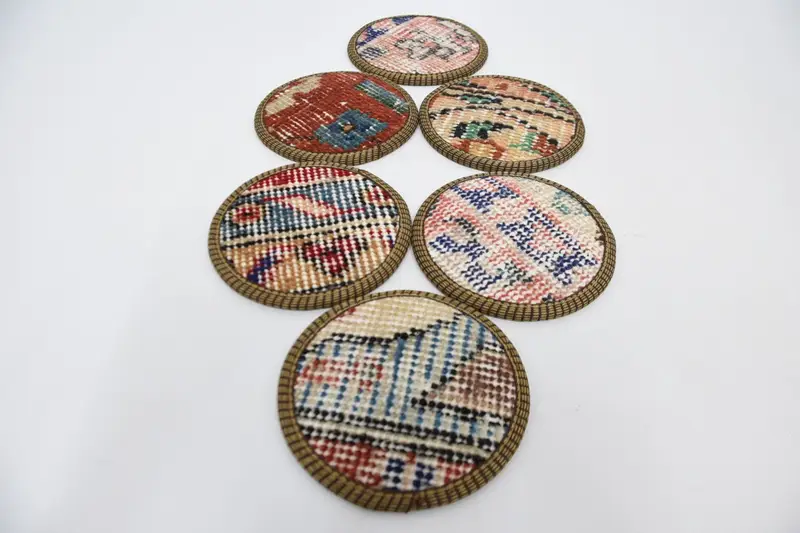 Bohemian Round Coaster Set, Blue and Red Coasters