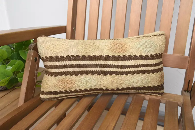 Striped Turkish Antique Euro Sham, Mini Lumbar 20x40 cm Beige Pillow Case - 1