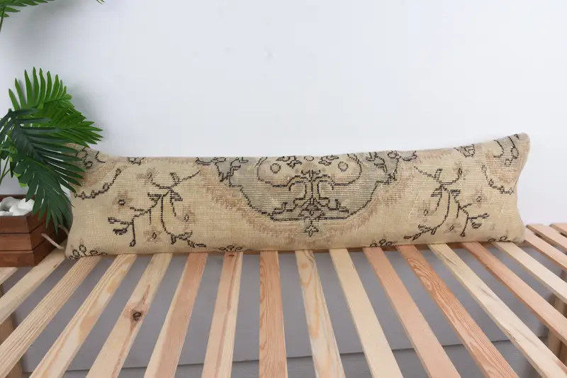 Office Chair Pillow Cover, Pillow Cover, Luxury Pillow Sham, Ethnical Kilim Rug Pillow, Pillow for Sofa, 12x48 Beige Cushion Case, Gift Pillow - 1