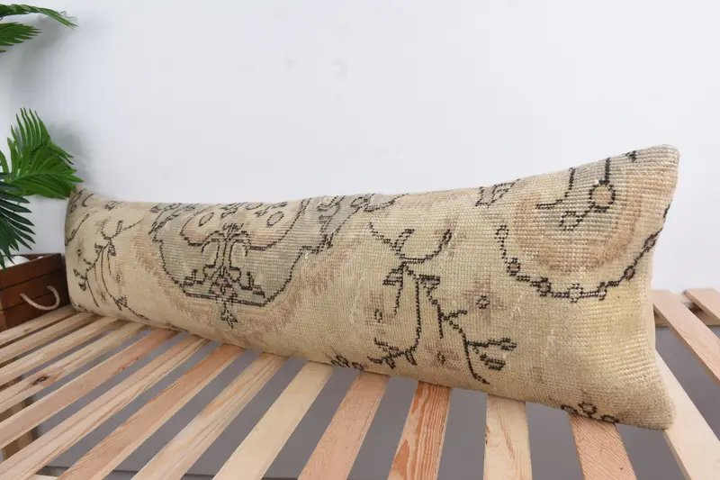 Office Chair Pillow Cover, Pillow Cover, Luxury Pillow Sham, Ethnical Kilim Rug Pillow, Pillow for Sofa, 12x48 Beige Cushion Case, Gift Pillow - 5