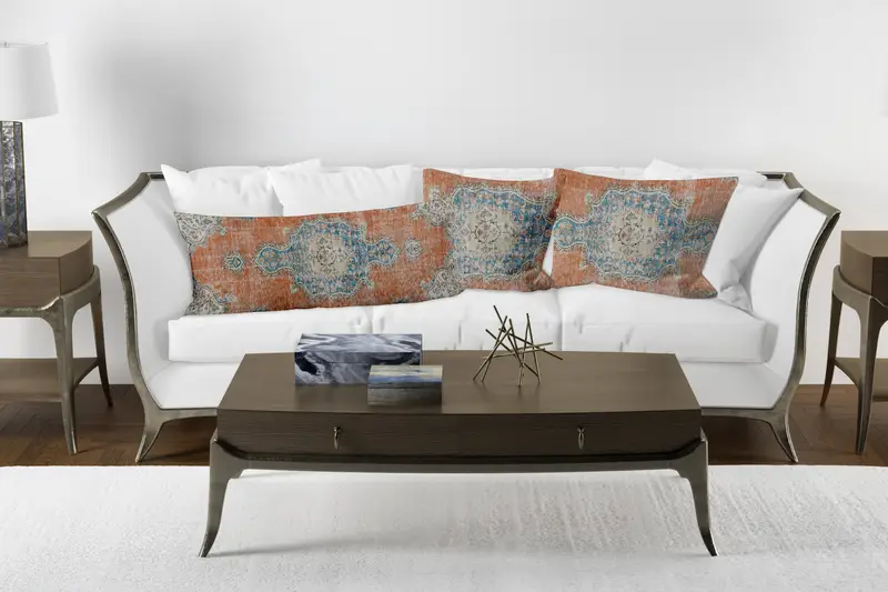 El İşi Çiçek Keten Kırlent, Vintage İşlemeli Kırlent