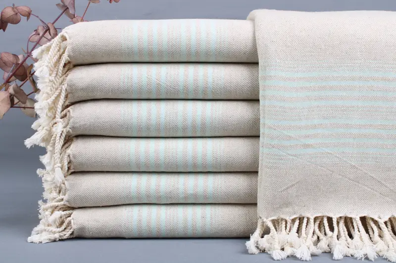 Personalized Turkish Beach Towel, Beige Stripes, Organic Cotton, 40x79 Inches