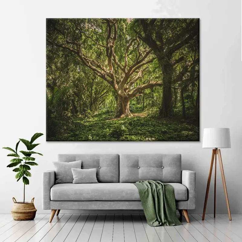 Trees Canvas Decor, Jungle Wall Art Canvas, Green Canvas Print, Nature Wall Decor, Serenity Canvas Painting, Jungle Tree Wall Art, Canvas - 1