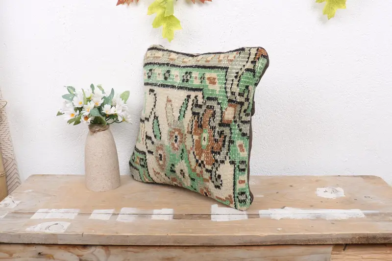Decorative Pillow Sham, Ethnical Kilim Rug Pillow, Throw Kilim Pillow, 12x12 Beige Cushion Cover, Kilim Rug Pillow Cover, Pillow for Couch, Pillow - 4