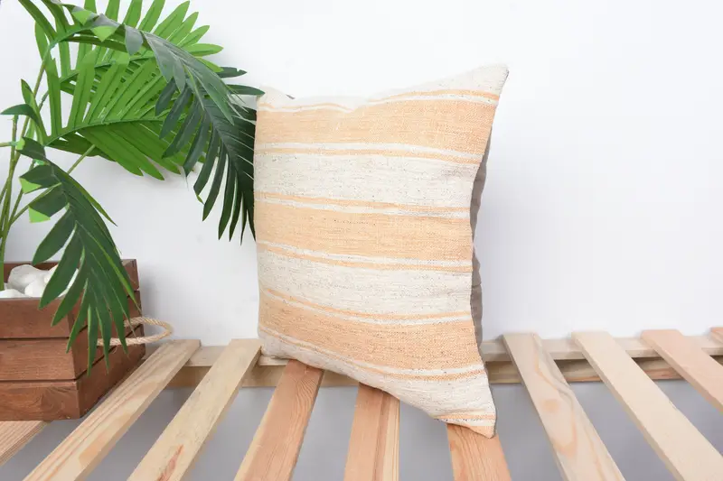 Seat Pillow Cover, Kilim Cushion Sham, Boho Pillow, Cushion, Vintage Kilim Pillow, Colorful Pillow Sham, 14x14 White Pillow Sham - 4