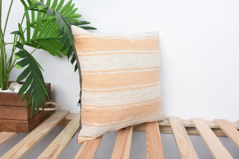 Seat Pillow Cover, Kilim Cushion Sham, Boho Pillow, Cushion, Vintage Kilim Pillow, Colorful Pillow Sham, 14x14 White Pillow Sham - 5