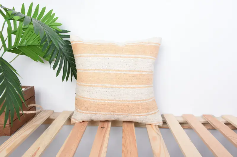 Seat Pillow Cover, Kilim Cushion Sham, Boho Pillow, Cushion, Vintage Kilim Pillow, Colorful Pillow Sham, 14x14 White Pillow Sham - 1