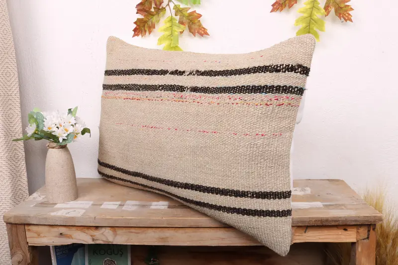 Handmade Kilim Cushion, Home Decor Pillow, Pillow Sham, 16x24 Beige Cushion Case, Turkish Pillow, Wholesale Pillow Cover, Vintage Cushion Case - 4