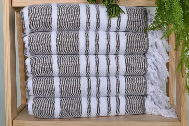 Turkish Hand Towel Brown Cotton Zig Zag, 20x40 Inches