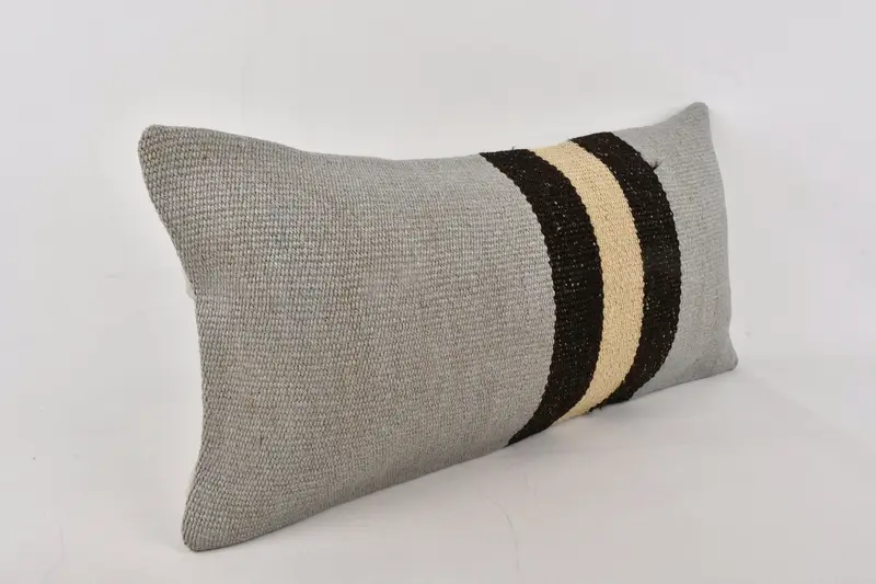 Pillow, Retro Cushion Case, Vintage Kilim Pillow, Antique Pillows, Pillow for Sofa, Ottoman Cushion Case, 12x24 Gray Cushion Case - 3