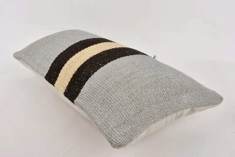 Pillow, Retro Cushion Case, Vintage Kilim Pillow, Antique Pillows, Pillow for Sofa, Ottoman Cushion Case, 12x24 Gray Cushion Case - 6
