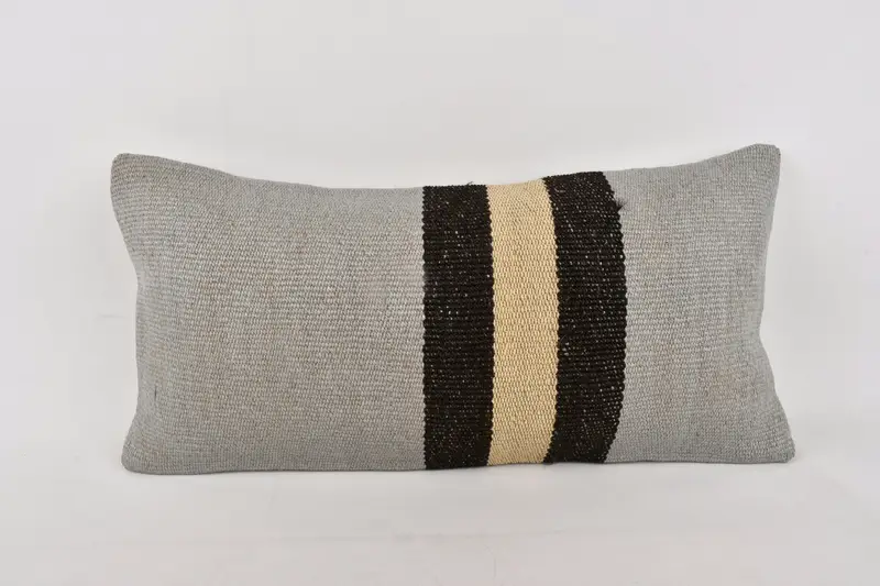 Pillow, Retro Cushion Case, Vintage Kilim Pillow, Antique Pillows, Pillow for Sofa, Ottoman Cushion Case, 12x24 Gray Cushion Case - 1