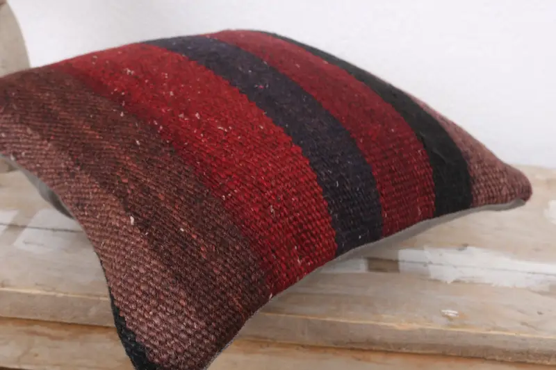Ethnical Kilim Rug Pillow, 12x12 Red Cushion, Pillow for Sofa, Cushion Cover, Knitted Cushion Cover, Boho Pillow Sham Cover, Accent Pillow - 6