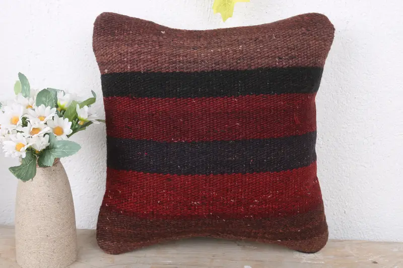 Ethnical Kilim Rug Pillow, 12x12 Red Cushion, Pillow for Sofa, Cushion Cover, Knitted Cushion Cover, Boho Pillow Sham Cover, Accent Pillow - 2