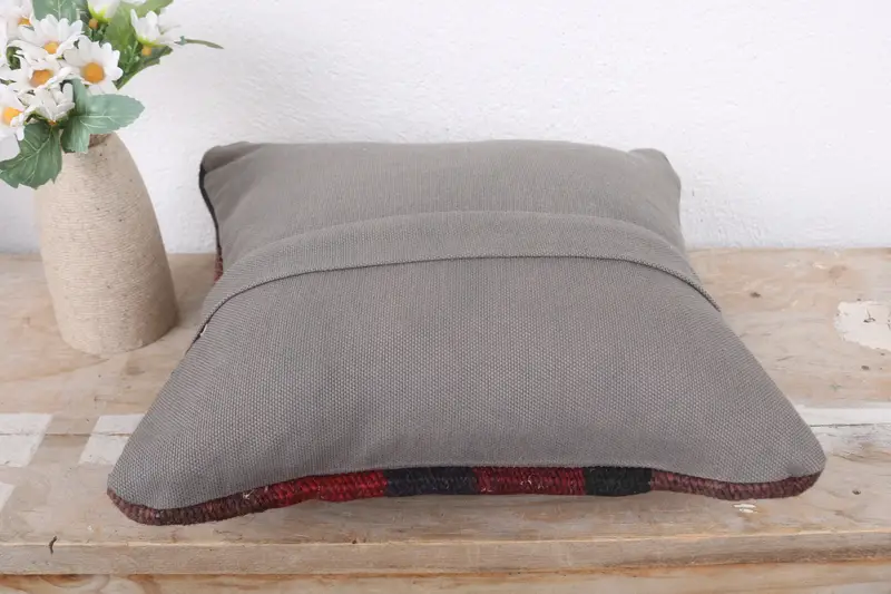 Ethnical Kilim Rug Pillow, 12x12 Red Cushion, Pillow for Sofa, Cushion Cover, Knitted Cushion Cover, Boho Pillow Sham Cover, Accent Pillow - 7