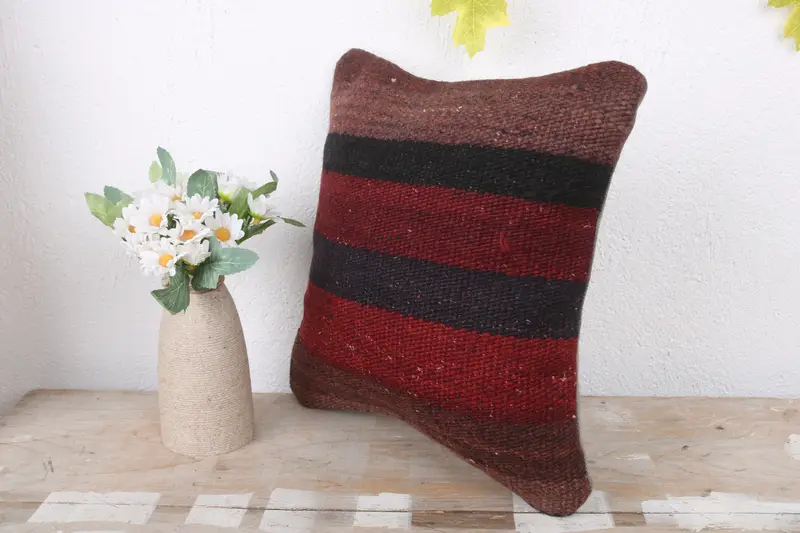Ethnical Kilim Rug Pillow, 12x12 Red Cushion, Pillow for Sofa, Cushion Cover, Knitted Cushion Cover, Boho Pillow Sham Cover, Accent Pillow - 4