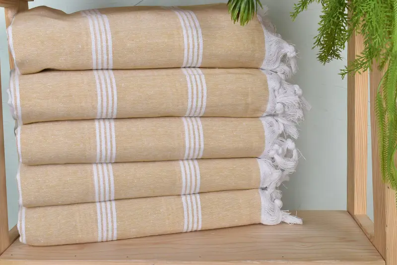 Mustard Cotton Beach Towel Striped, Rustic, 30x69 Inches