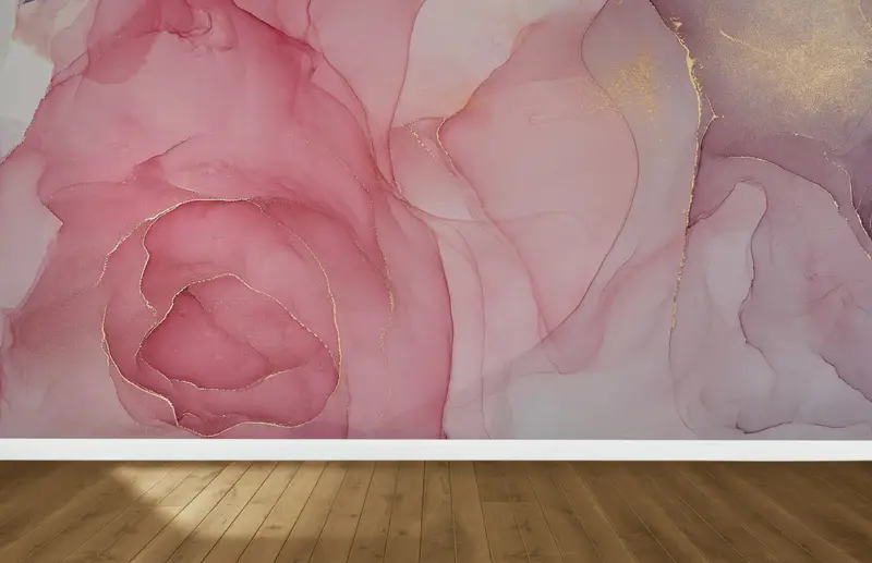 Lüks Dekor için Zarif Pembe Ve Altın Mermer Baskılı Duvar Kağıdı